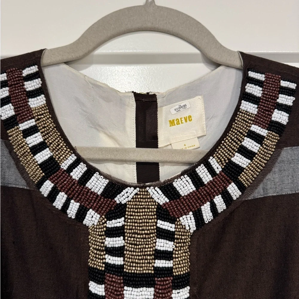 Anthropologie Maeve Plaid Brown Pleated Dress